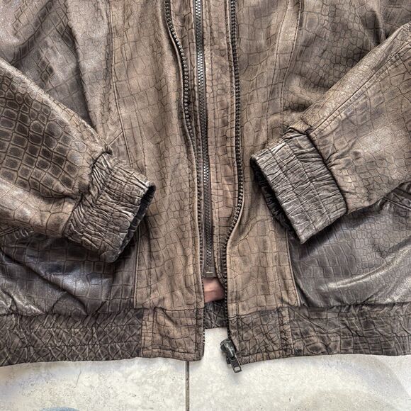 Vintage Animal Print Leather Bomber Jacket Dbl Zip Relaxed For Shoulder Padded - Picture 3 of 9